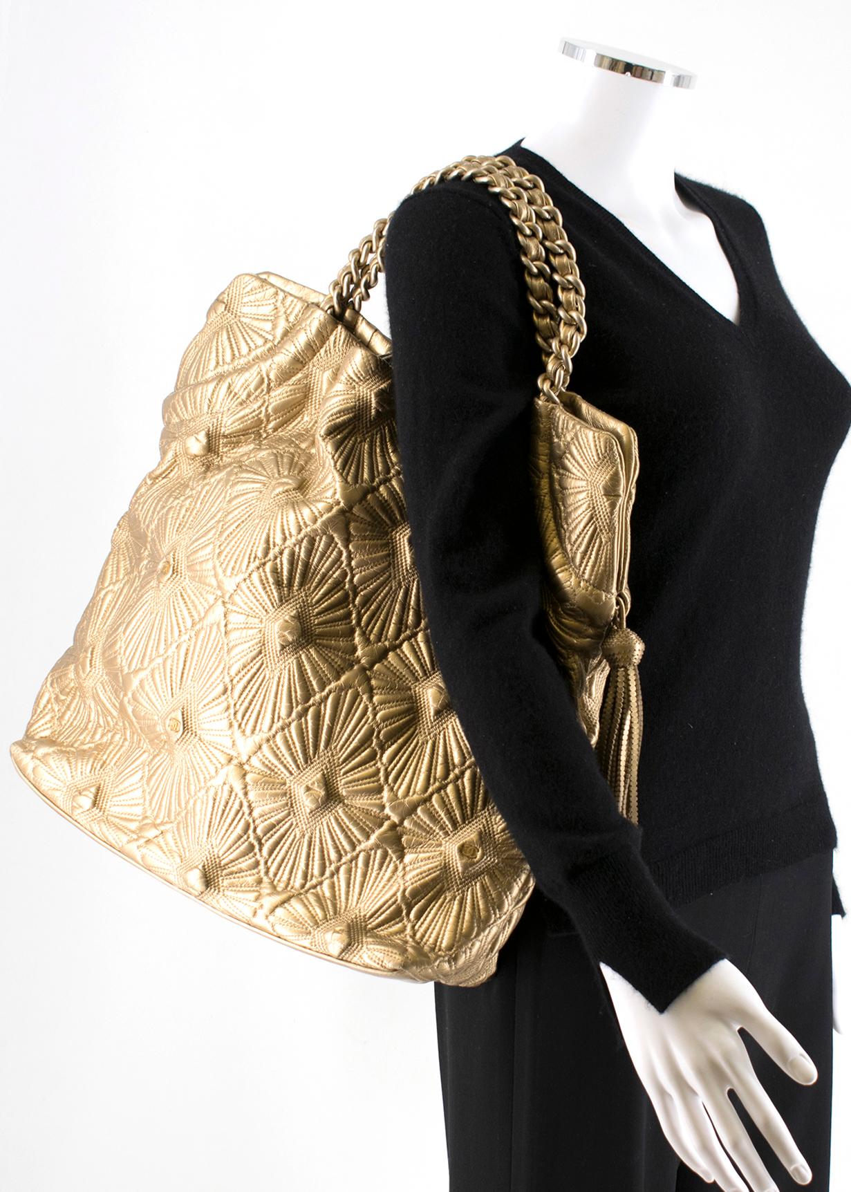 Chanel Gold Quilted Shopping Tote 1