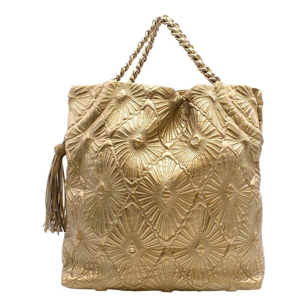Chanel Gold Quilted Shopping Tote