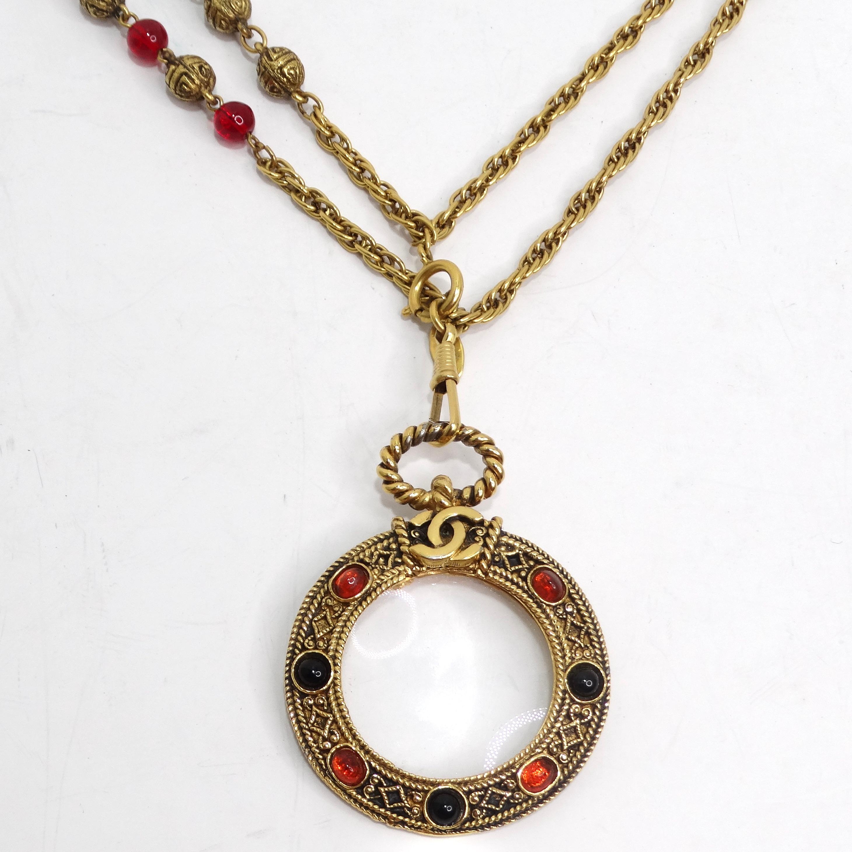 Chanel Gold & Red Gripoix Magnifying Glass Necklace For Sale 4