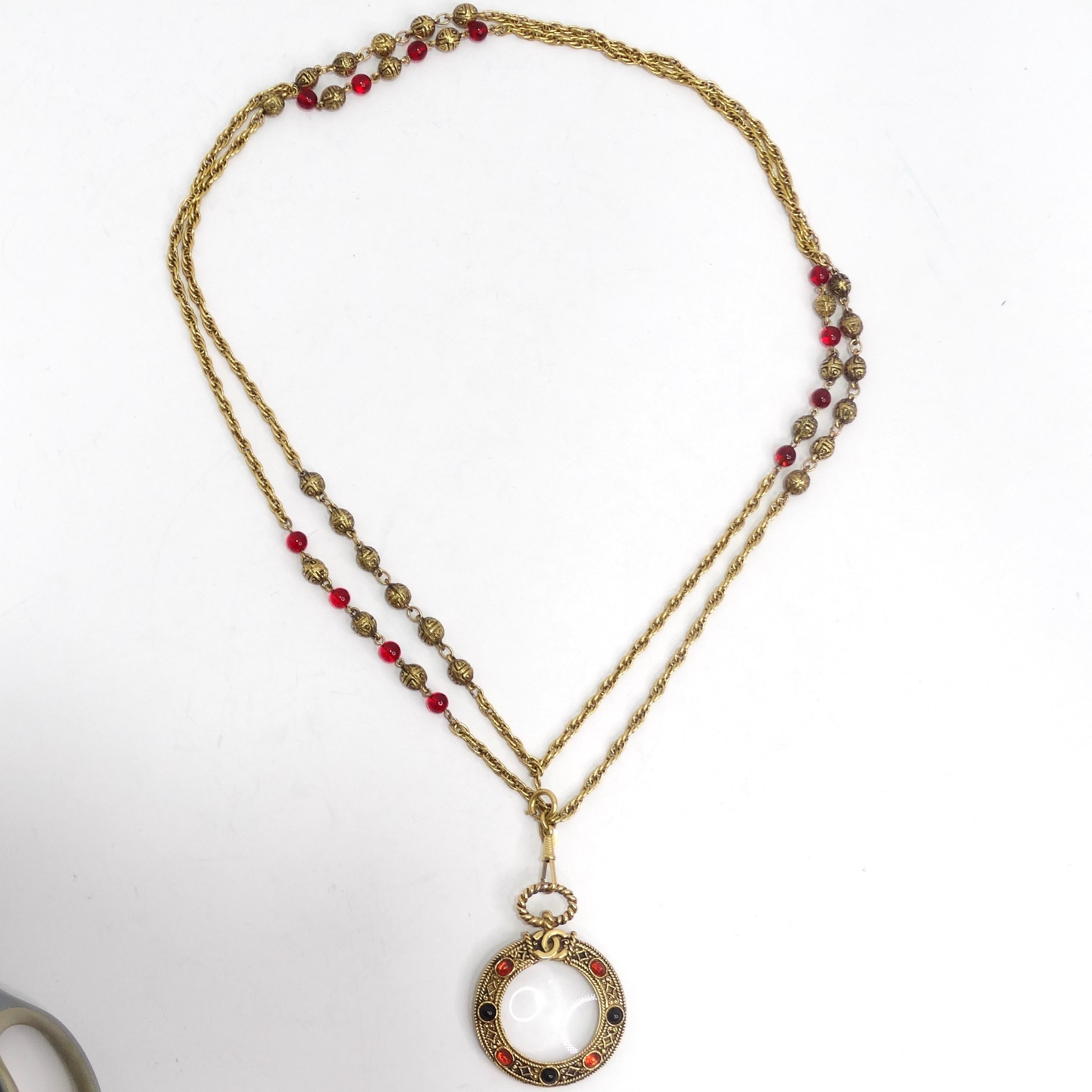 Chanel Gold & Red Gripoix Magnifying Glass Necklace For Sale 5