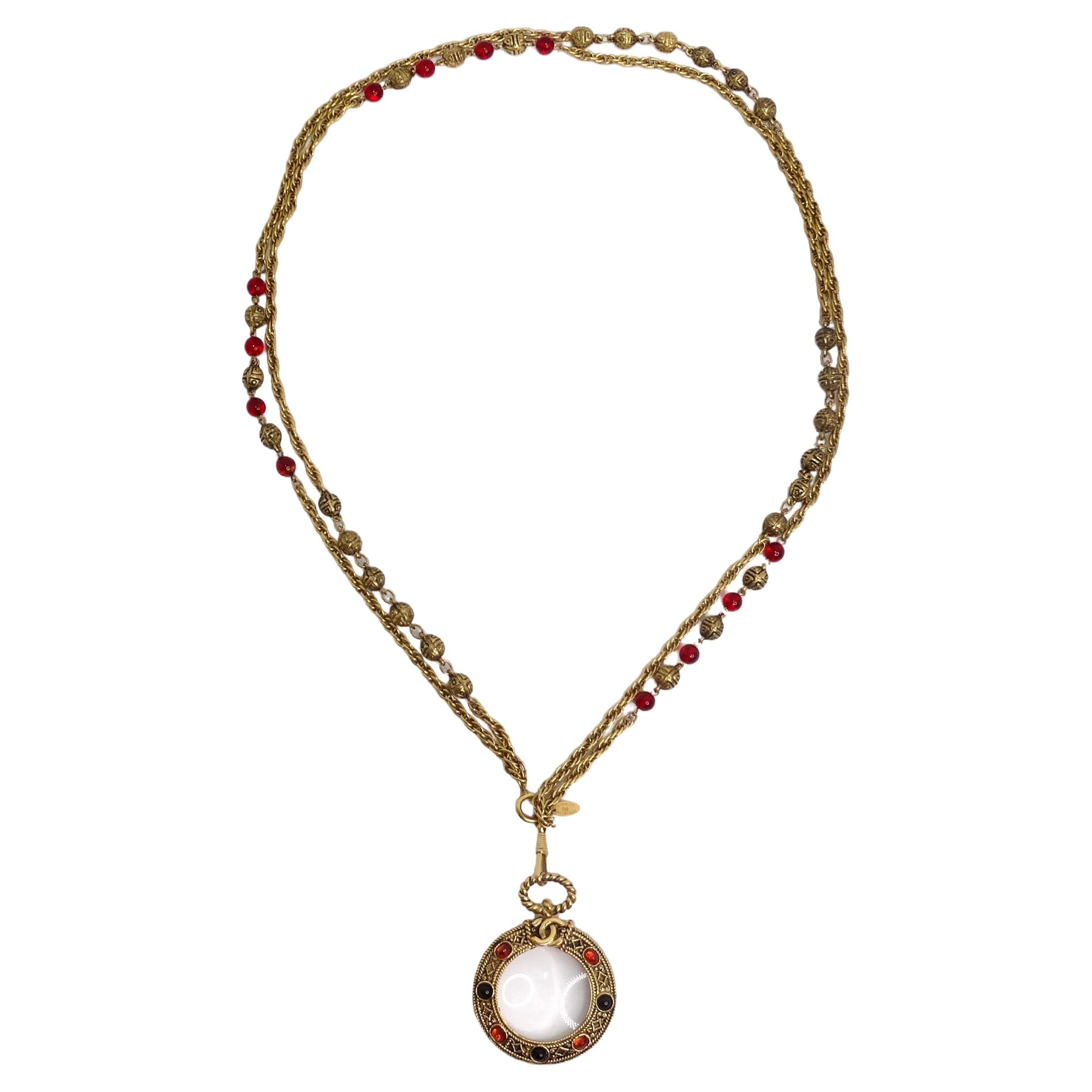 Chanel Gold & Red Gripoix Magnifying Glass Necklace For Sale