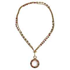 Retro Chanel Gold & Red Gripoix Magnifying Glass Necklace