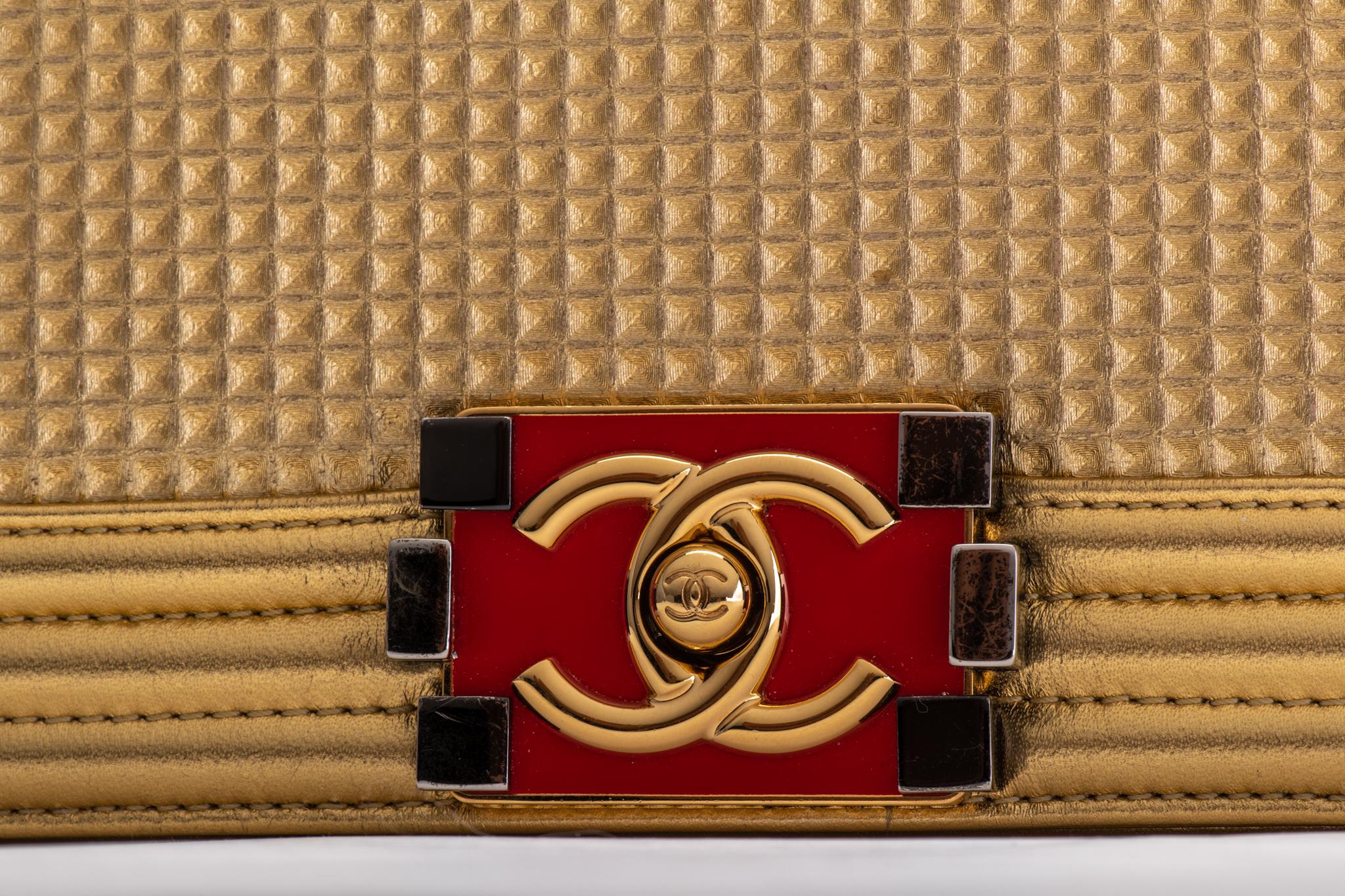 Chanel Gold & Red Leather Boy Bag In Excellent Condition In West Hollywood, CA