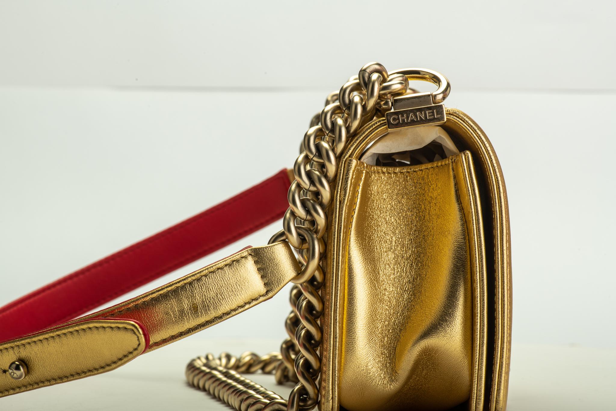 Women's Chanel Gold & Red Leather Boy Bag