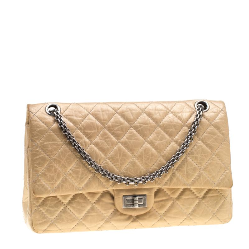 CHANEL Gold Reissue 2.55 Quilted Leather 226 Flap Bag In Good Condition In Dubai, Al Qouz 2