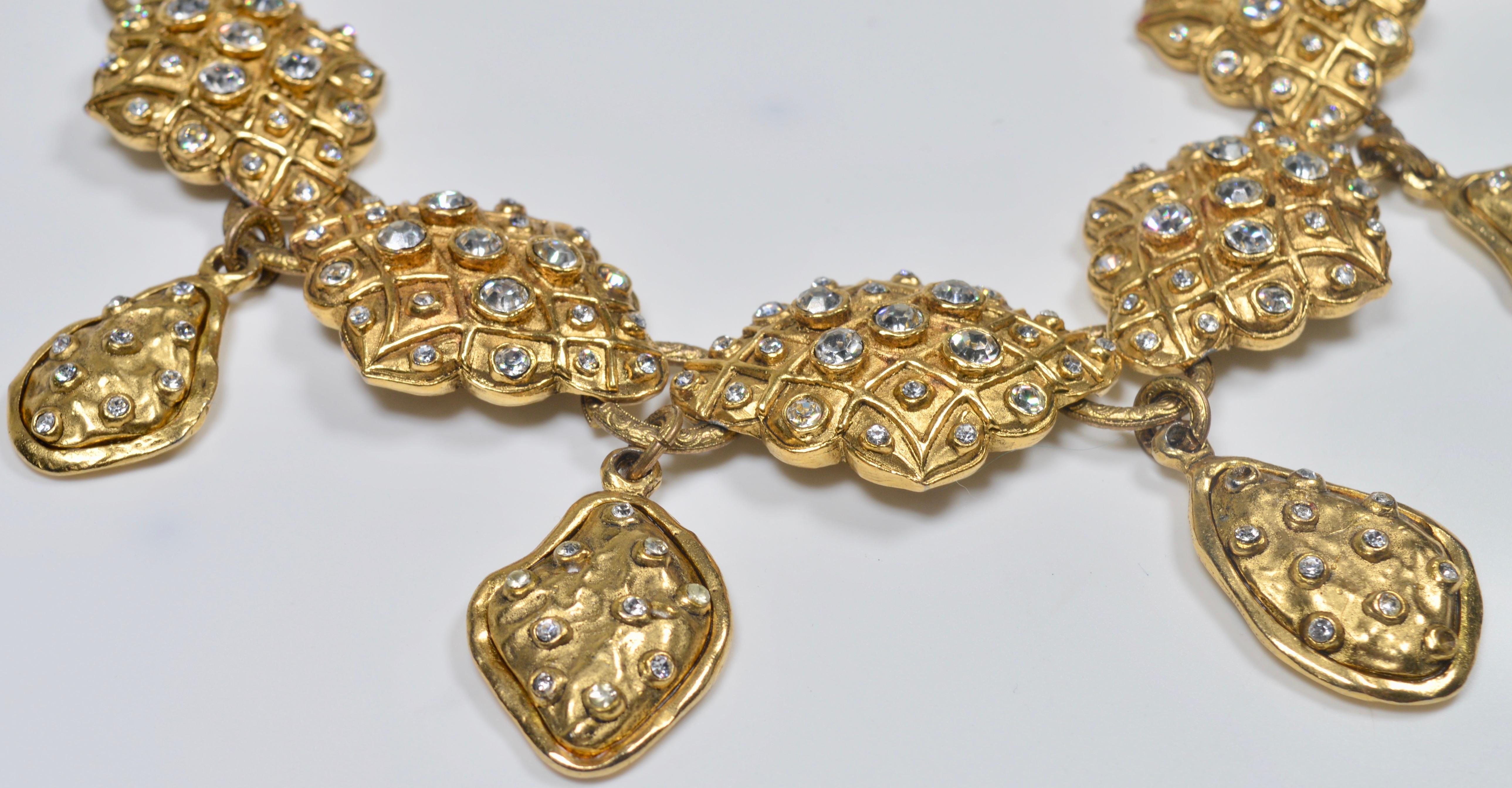 Modern Chanel Gold Rhinestone and Collar Necklace Early 1980s For Sale