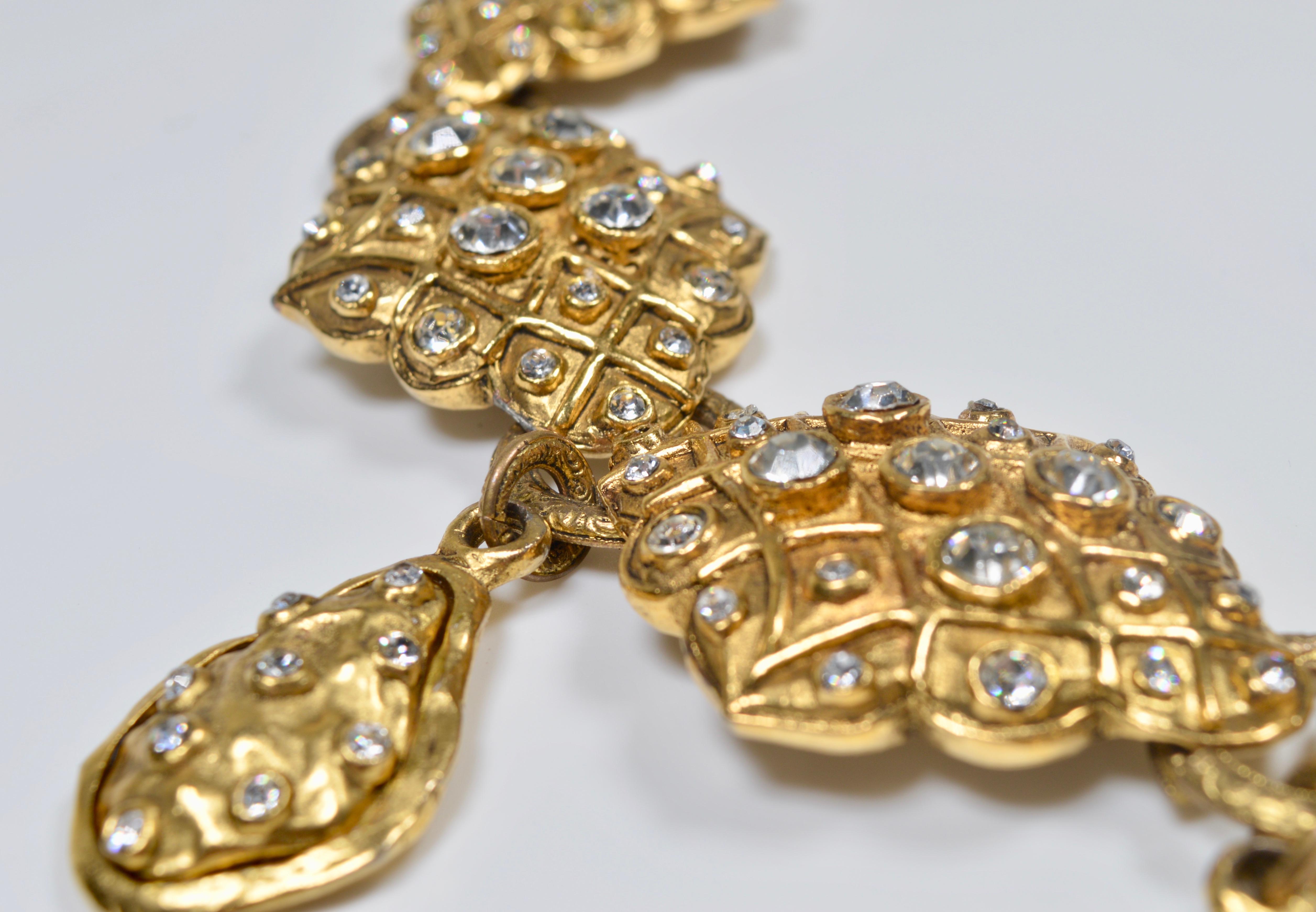 Women's Chanel Gold Rhinestone and Collar Necklace Early 1980s For Sale