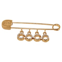 Chanel Gold Rhinestone CC Safety Pin Brooch