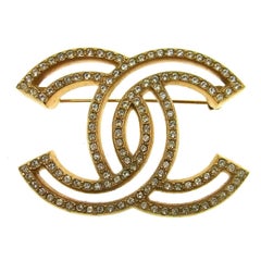 Chanel Gold Rhinestone Charm Lapel Evening Pin Brooch