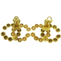 Chanel Gold Rhinestone Pearl Charm Evening Stud Statement Earrings in Box