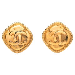 Used chanel Gold Rhombus Logo Earrings 