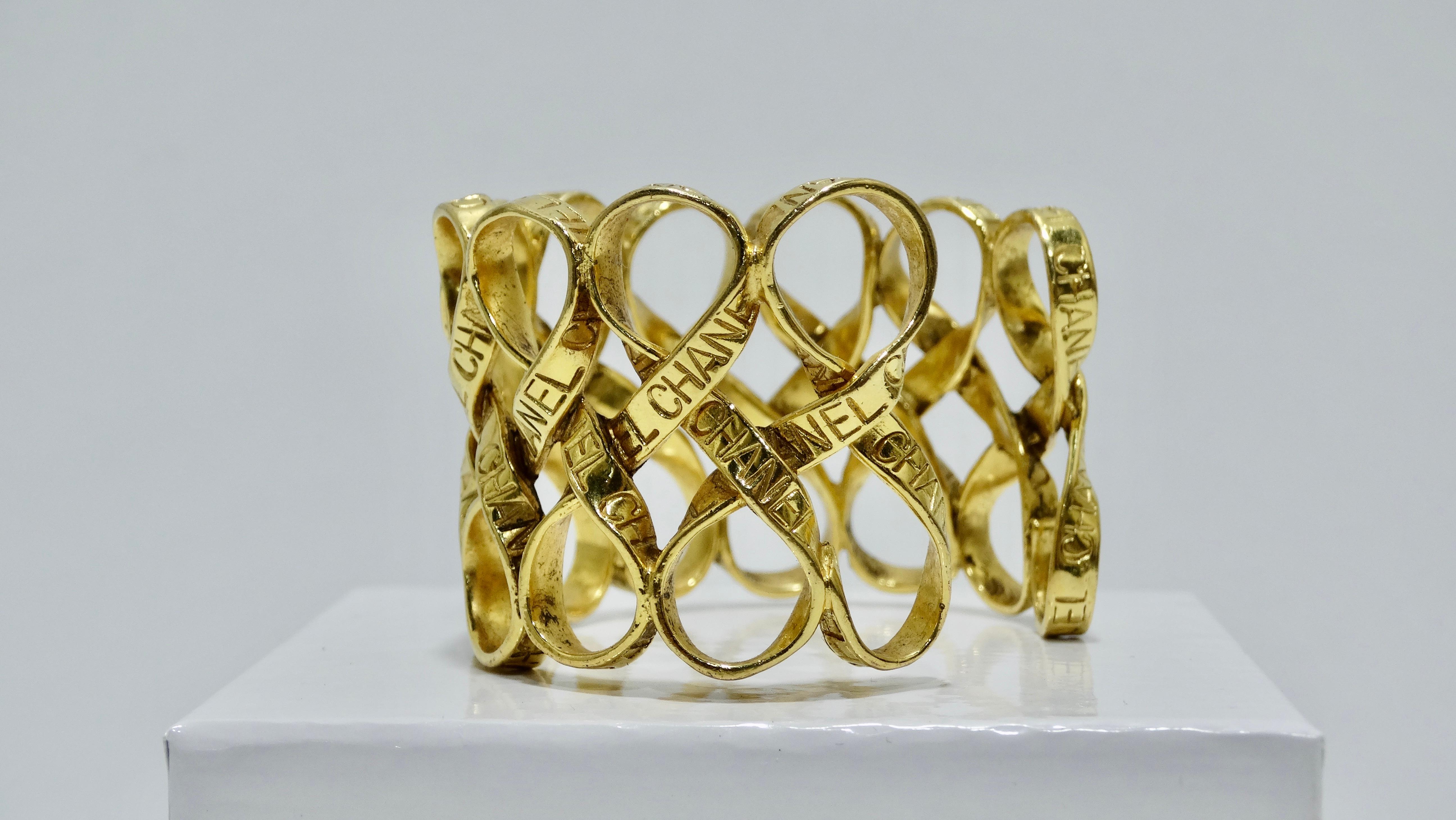 Chanel Gold Ribbon Cuff In Good Condition In Scottsdale, AZ