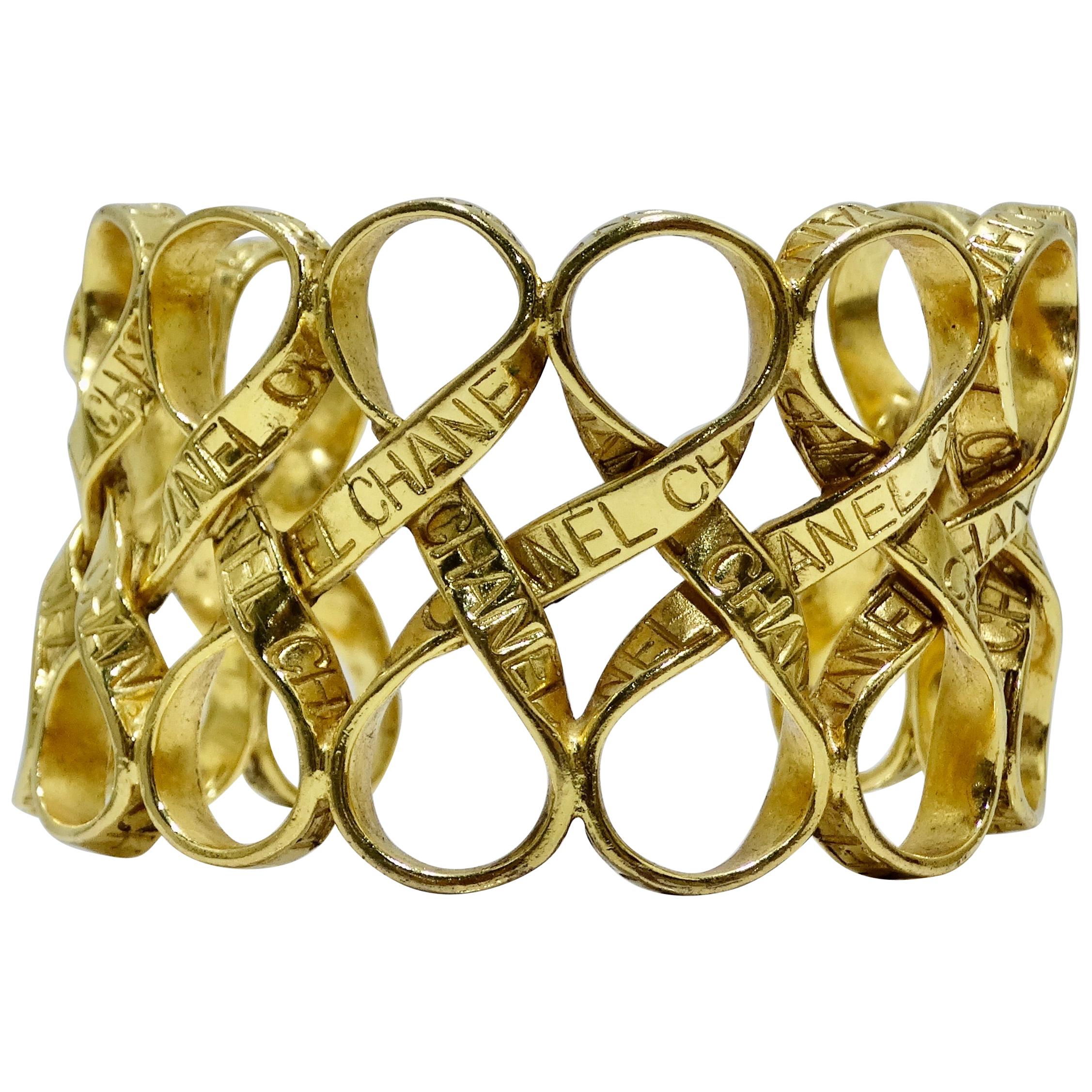 Chanel Gold Ribbon Cuff For Sale at 1stDibs