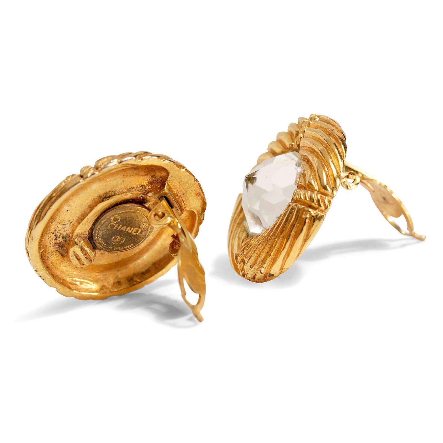 Women's Chanel Gold Rope and Crystal Rock  Vintage Earrings