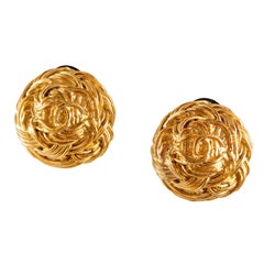 Retro Chanel Gold Rope Knot CC Earrings