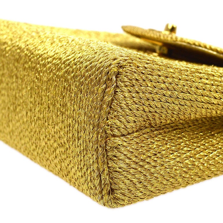 CHANEL Gold Rope Woven Gold Hardware Small Mini Top Handle Kelly Style Flap  Bag