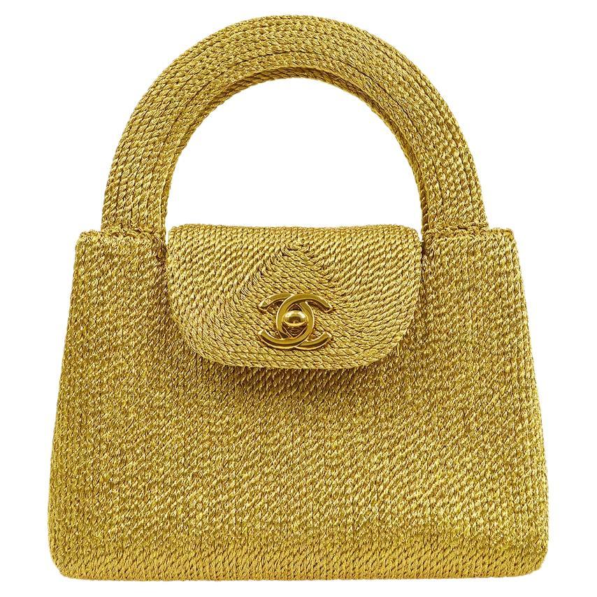 CHANEL Gold Rope Woven Gold Hardware Small Mini Top Handle Kelly Style Flap  Bag For Sale at 1stDibs