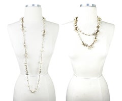 Chanel Gold Scratchy CC Dangling Pearl Pearl Necklace