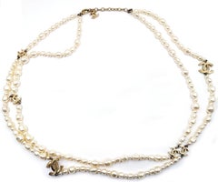 Chanel Gold Scratchy CC Irregular Pearl 2 Strand Necklace