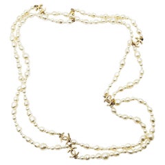 Chanel Gold Scratchy CC Irregular Perle 62" Lange Halskette