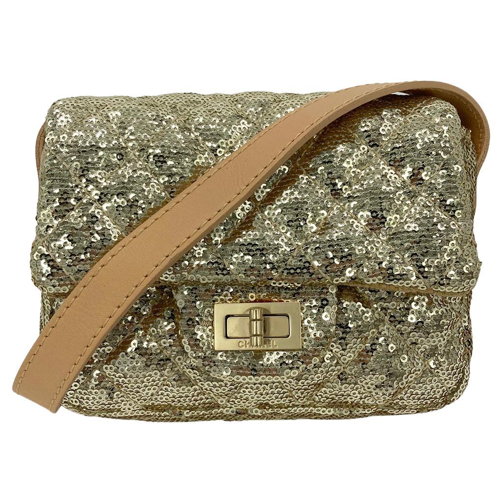 Chanel Gold Sequin Mini Reissue Classic Flap Messenger Bag