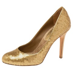 Chanel Gold Sequins And Satin CC Round Toe Pumps 40