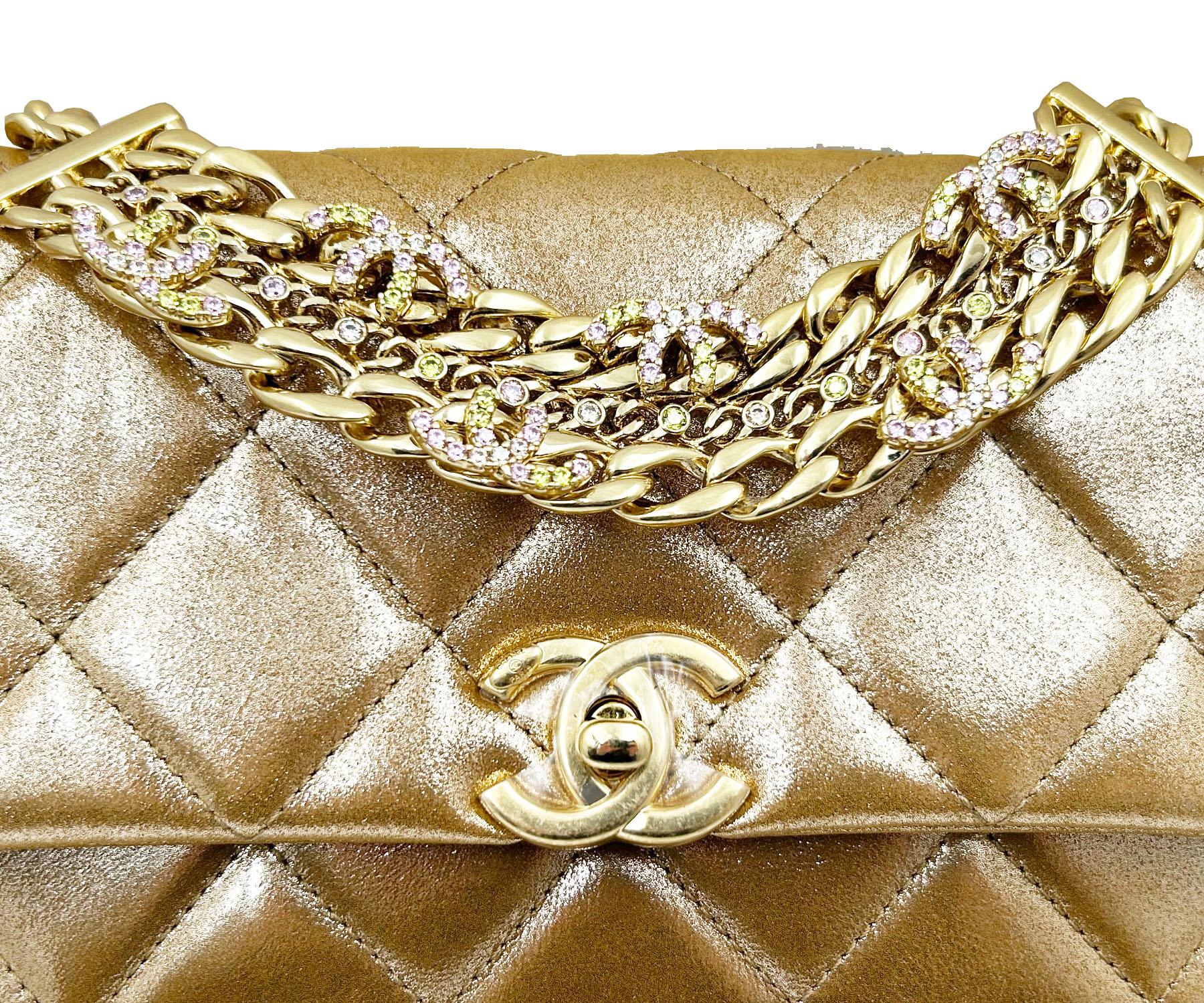 Chanel Gold Shimmer Crystal CC Handle Crossbody 2 Way Bag  For Sale 1