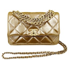 Chanel Gold Shimmer Crystal CC Handle Crossbody 2 Way Bag 