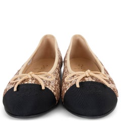 CHANEL gold silk 25B SEQUIN & GROSGRAIN Ballet Flats Shoes 38.5 fit 38