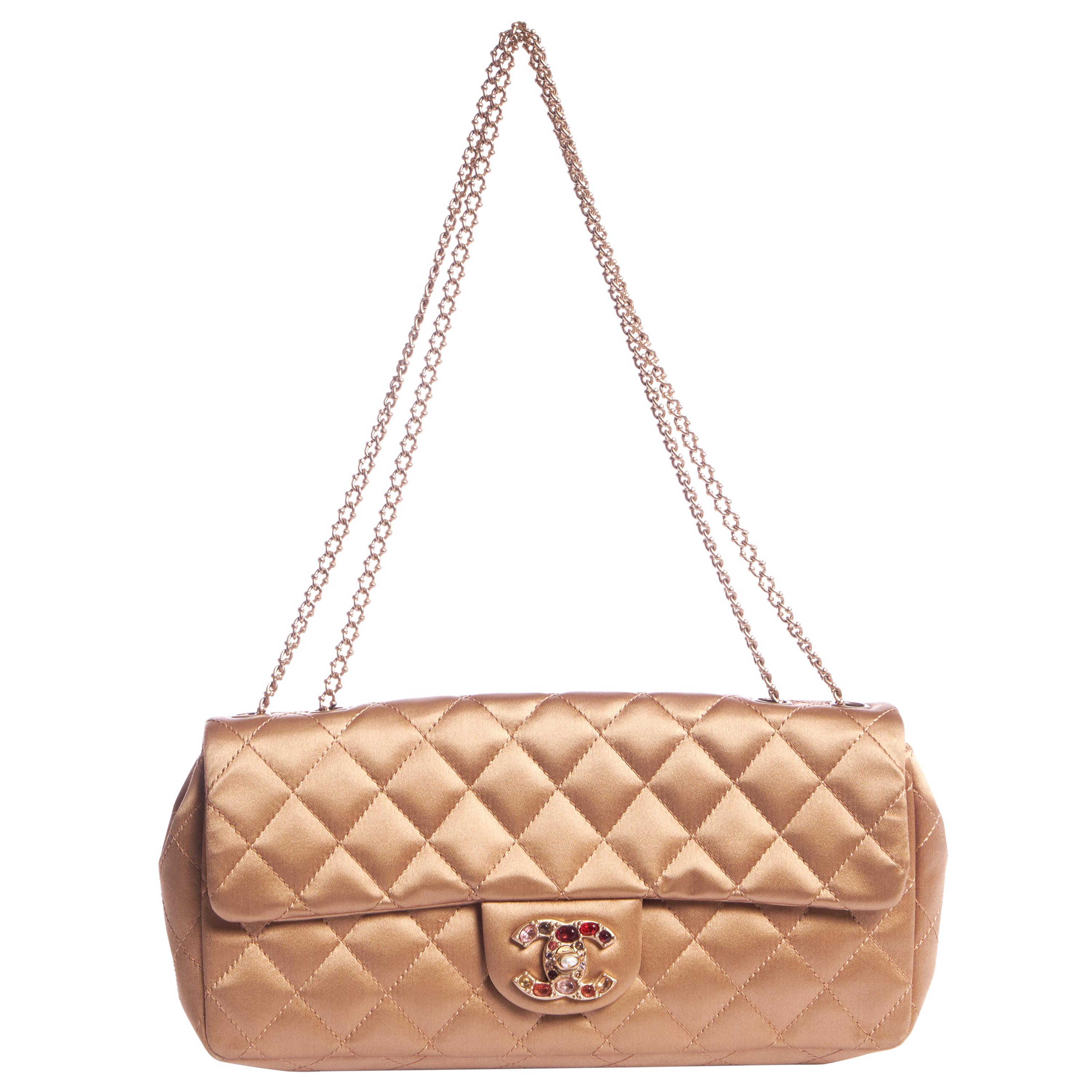 Chanel Gold Silk Evening Bag Jewel Clasp