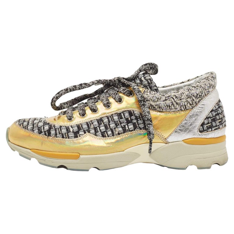 Chanel Multicolor Tweed And Felt Lace Up Platform Sneaker 38.5 at