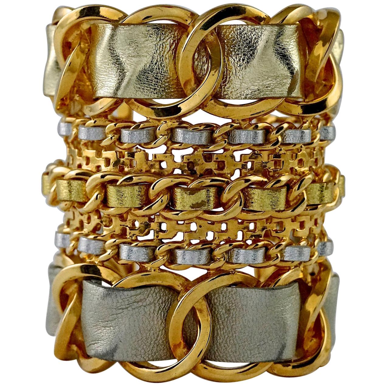 Fabulous CHANEL Basket Weave Cuff with Pearls at 1stDibs