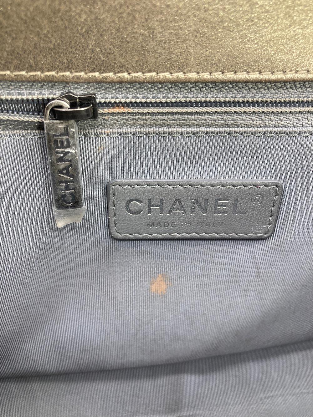 Chanel Gold Silver Leather Medium Boy Bag Classic Flap  For Sale 6