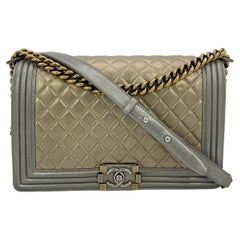 Chanel Gold Silver Leather Medium Boy Bag Classic Flap 