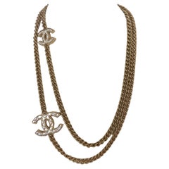 Chanel Gold/ Silvertone Metal Quilted CC Long Chain Necklace