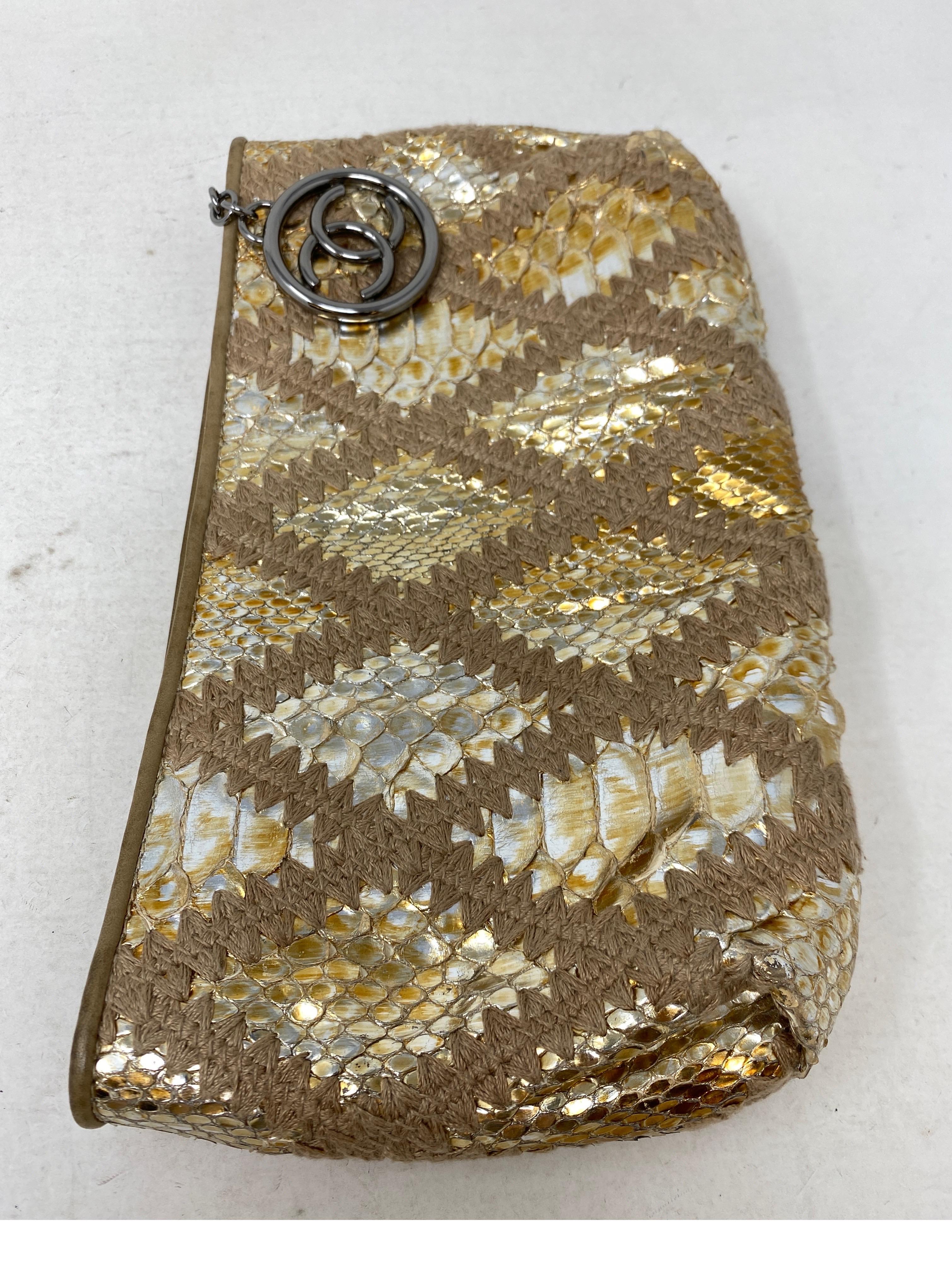 Chanel Gold Snakeskin Clutch For Sale 14