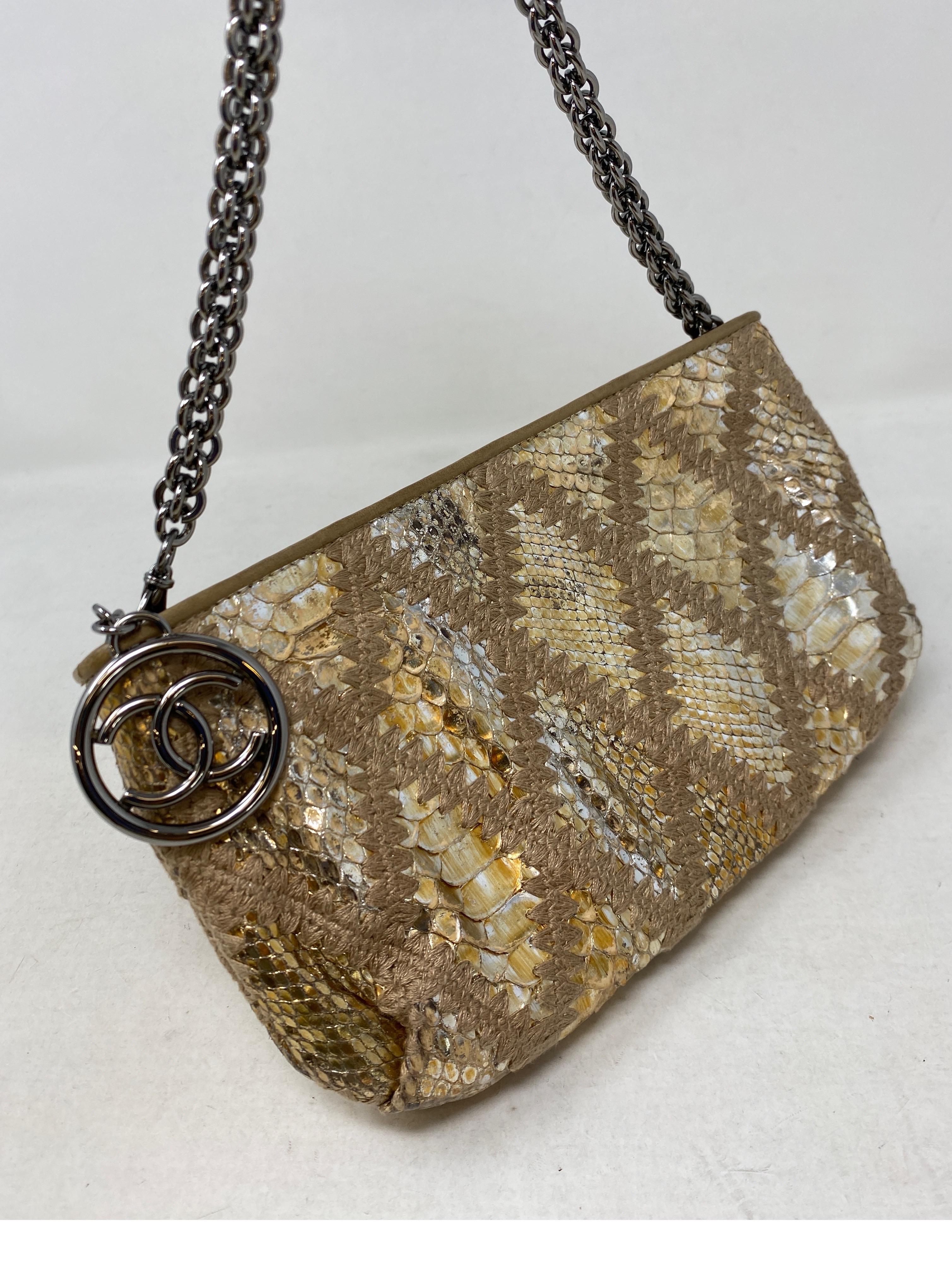 Chanel Gold Snakeskin Clutch For Sale 3