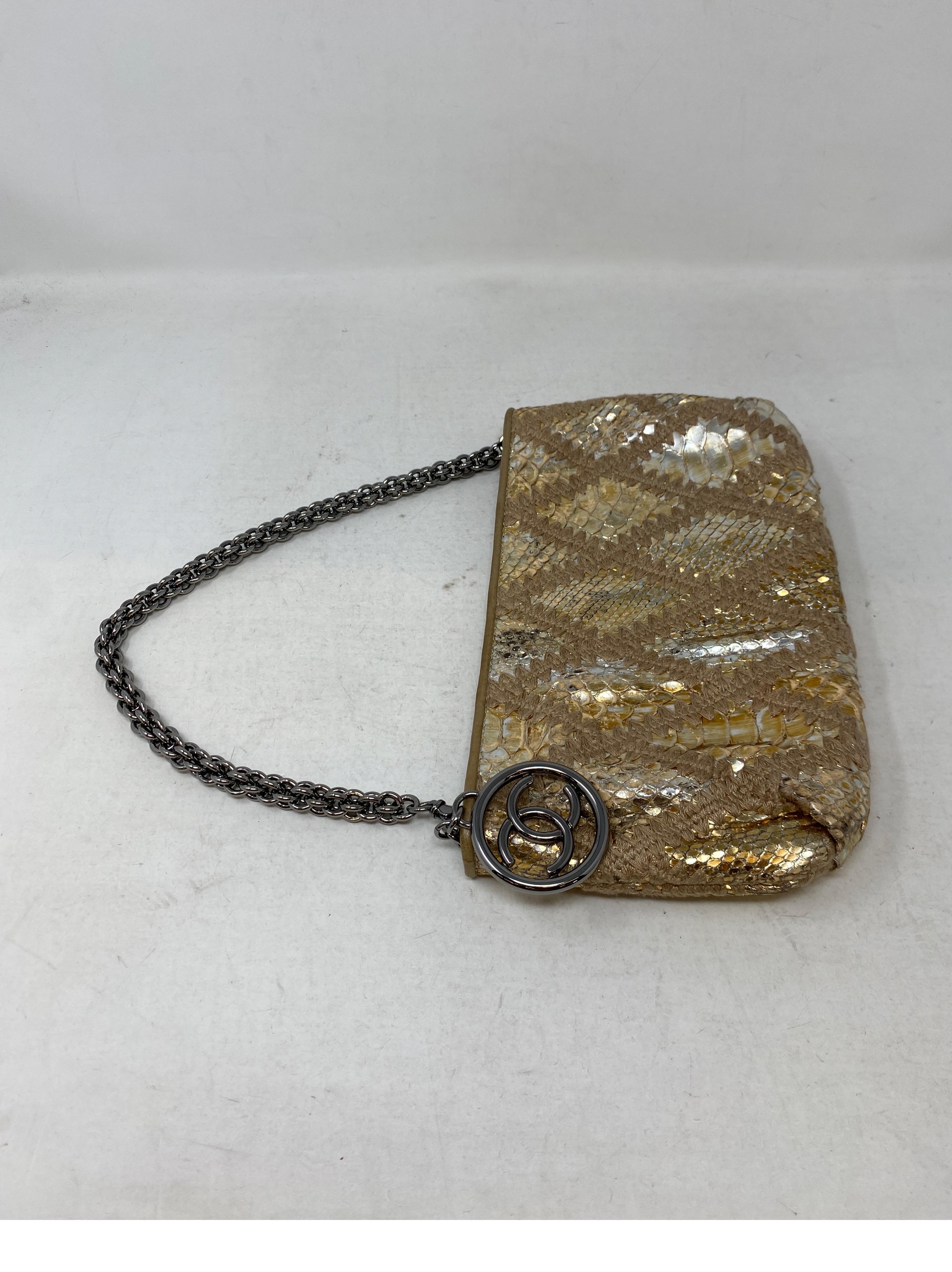 Chanel Gold Snakeskin Clutch For Sale 5