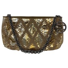 Used Chanel Gold Snakeskin Clutch