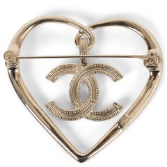 CHANEL gold & strass 21P CC PENDENT HEART Brooch