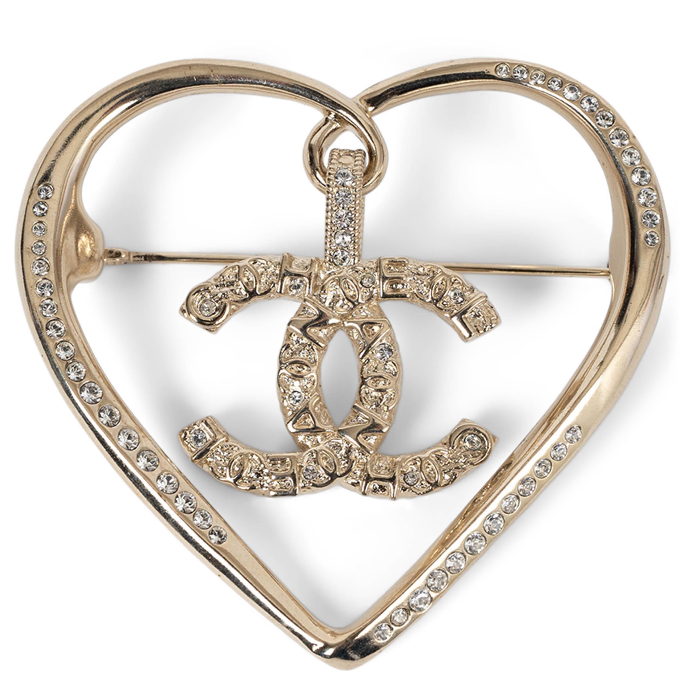 CHANEL gold & strass 21P CC PENDENT HEART Brooch