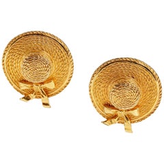 Chanel Gold Straw Hat Vintage Earrings