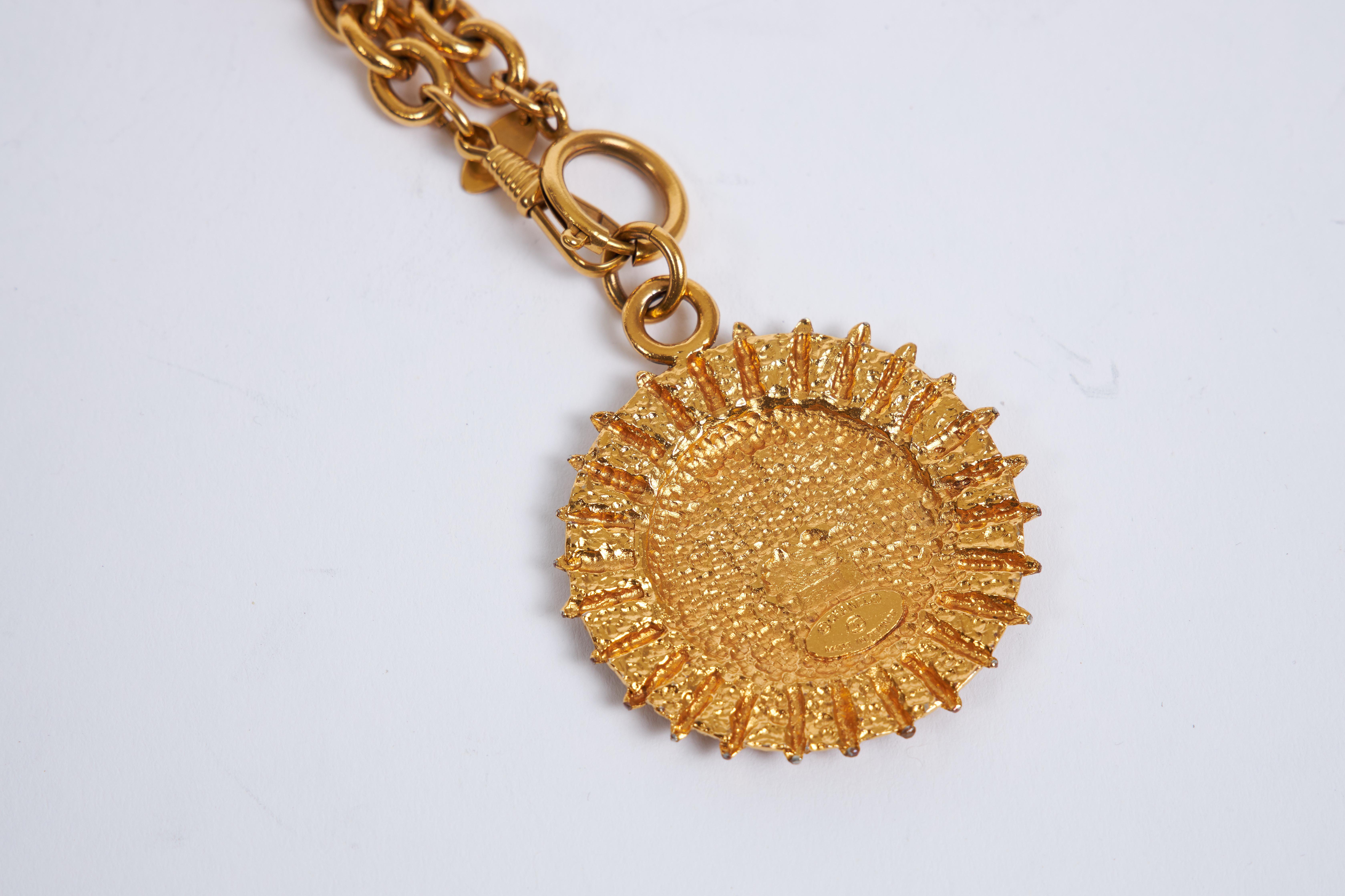 Chanel Gold Sun Tarot Chain Pendant Necklace In Excellent Condition In West Hollywood, CA