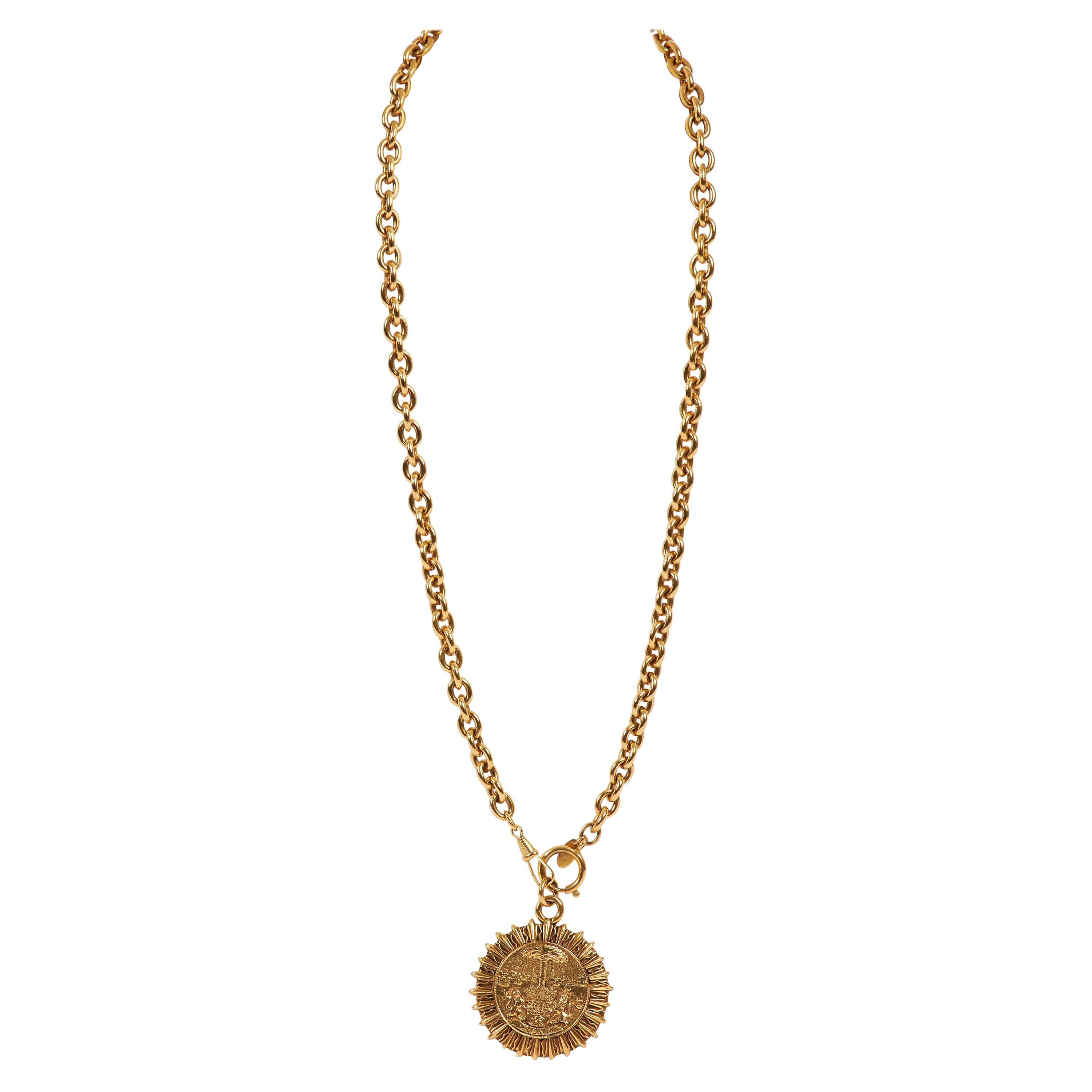 Chanel Gold Sun Tarot Chain Pendant Necklace For Sale