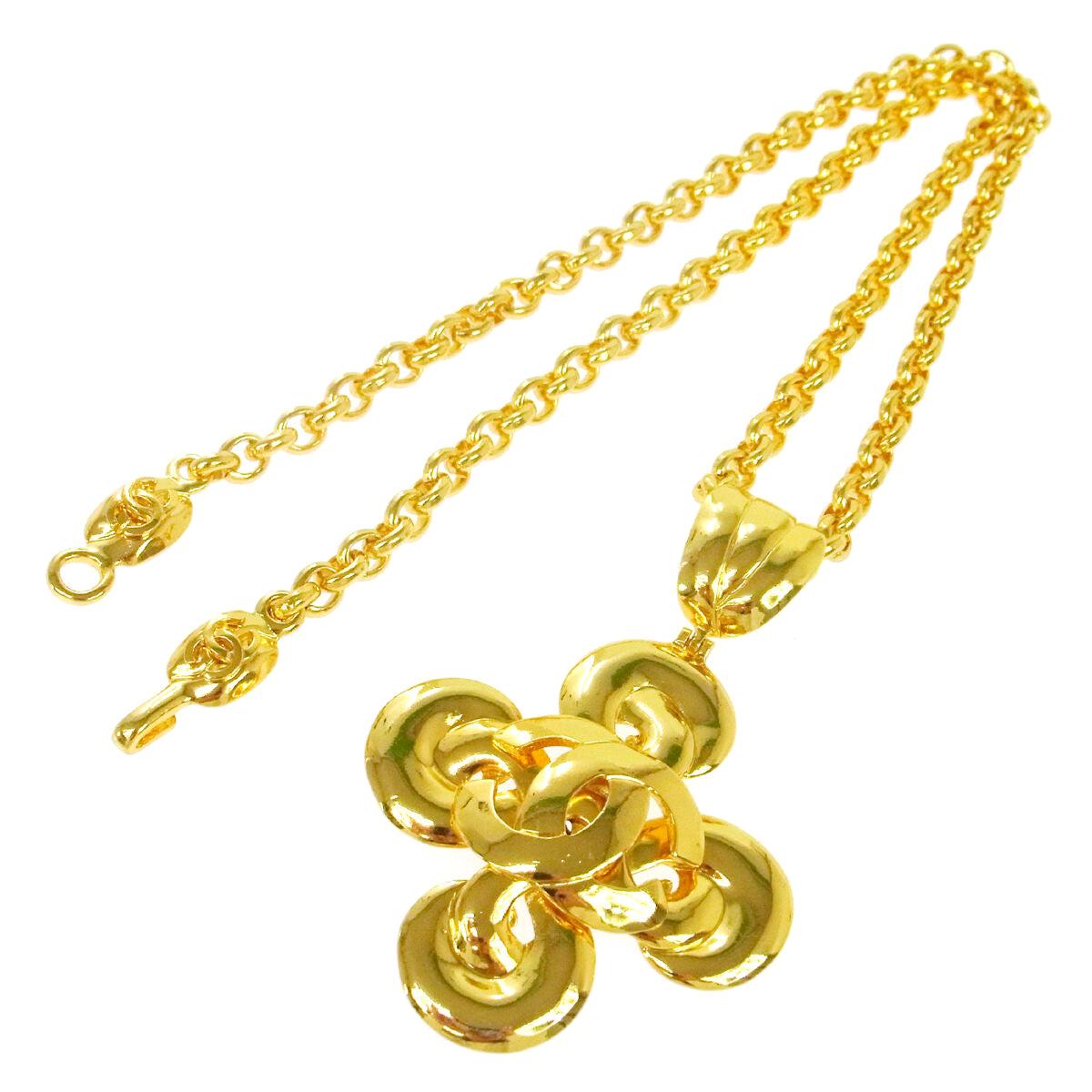 Chanel Gold Swirl Cross Charm CC Evening Drop Link Pendant Chain Necklace