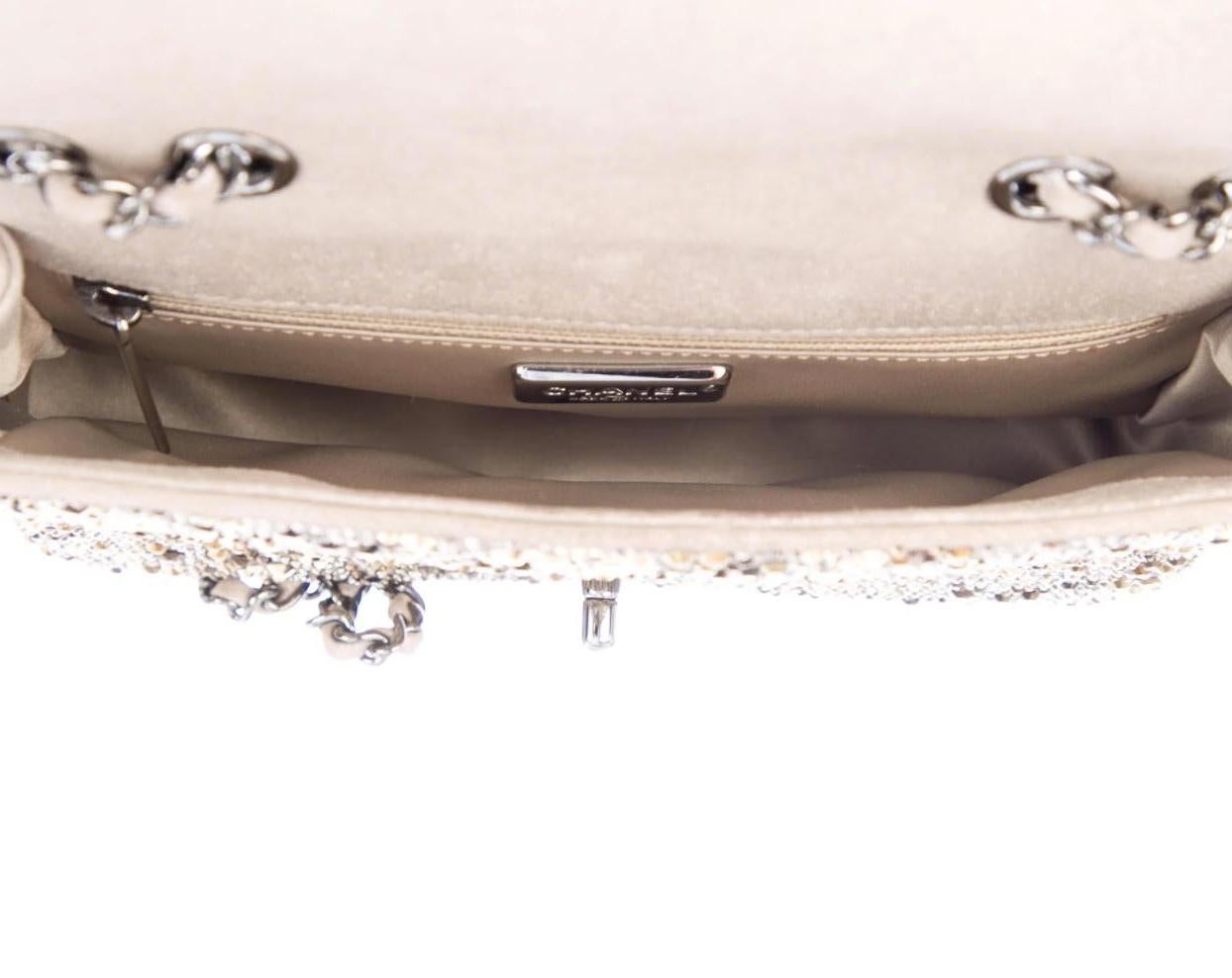 Chanel Gold Tan Silver Bronze Crystal Leather Small Evening Shoulder Flap Bag In Excellent Condition In Chicago, IL