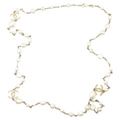 Chanel Gold Textured CC Faux Baroque Pearl Necklace