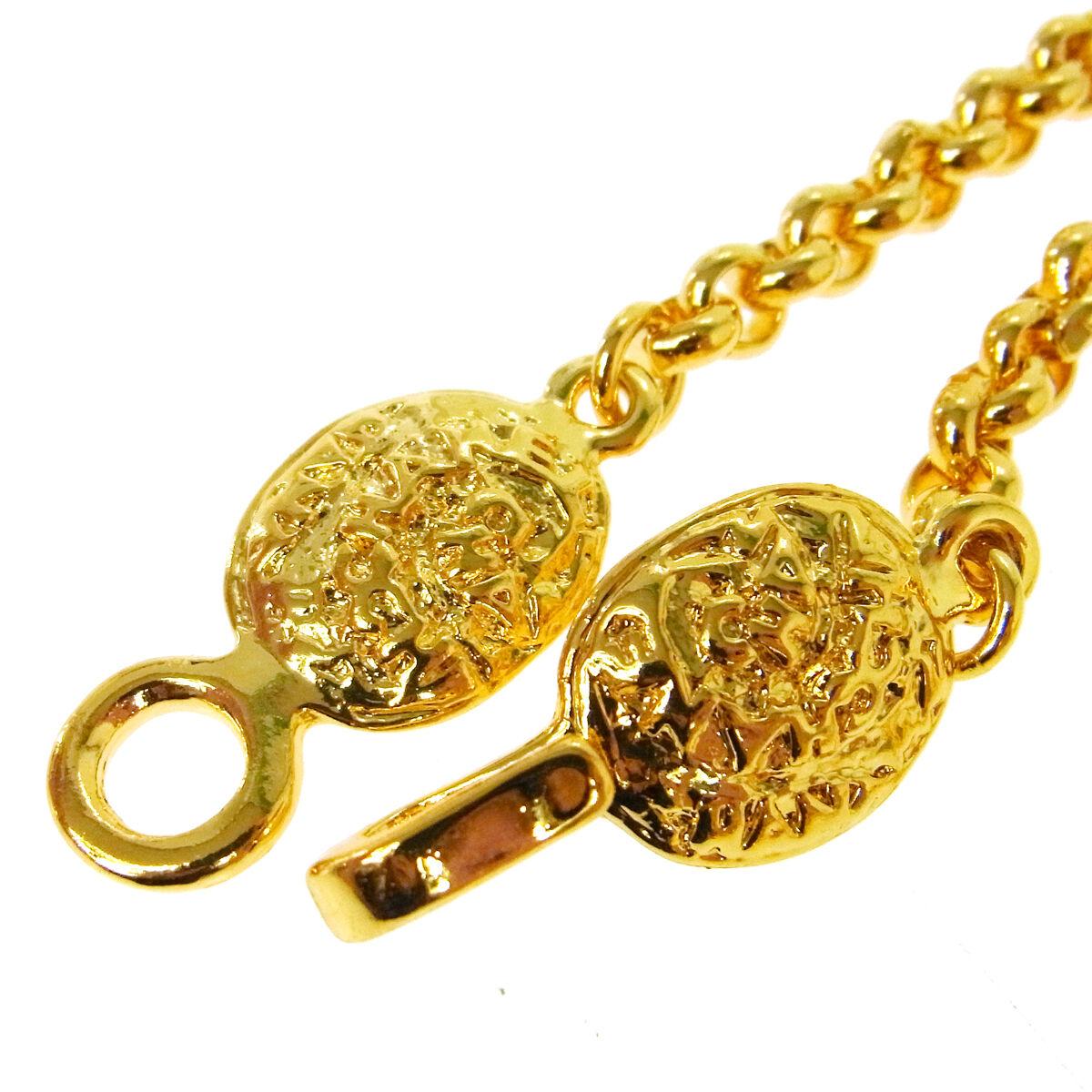 Round Cut Chanel Gold Textured Crest Charm CC Evening Drop Link  Chain Necklace