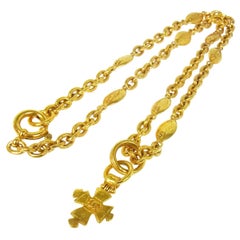 Vintage Chanel Gold Textured Cross Charm CC Evening Pendant Link Chain Necklace in Box 