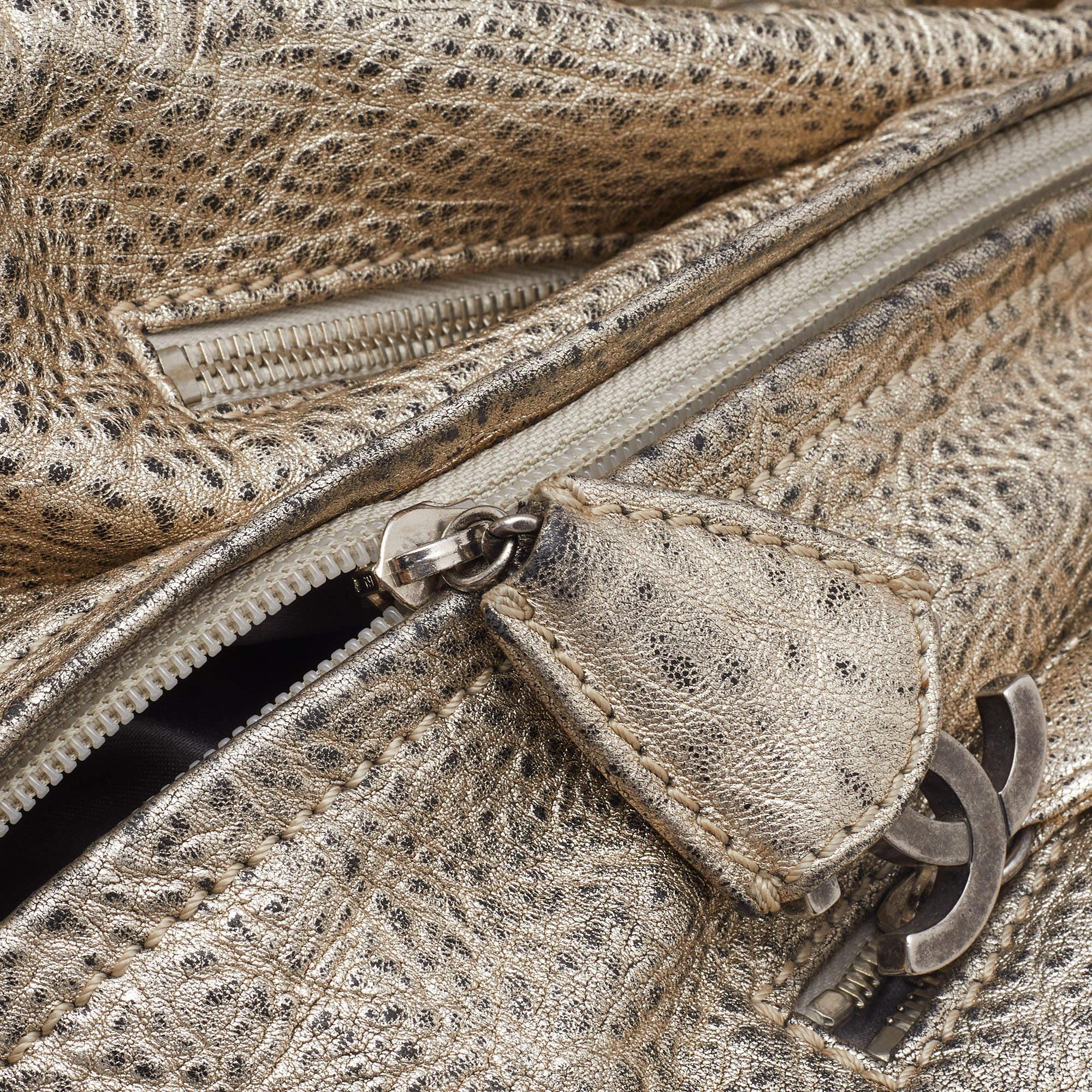 Chanel Gold Textured Leather Wild Stich Weekender Bag 6